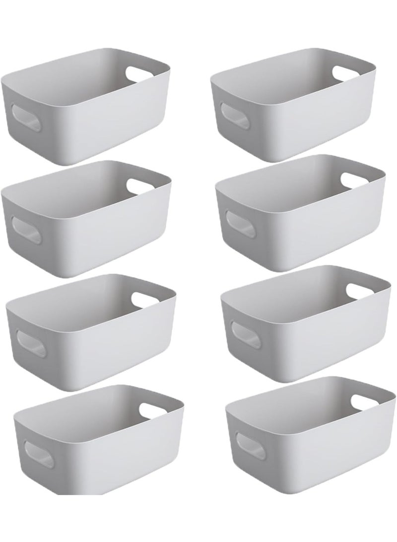 FALAHOM 8 Pack Storage Bins and Baskets, White Storage Bin Pantry Organizer Bins, Durable Storage Basket Cabinet Organizer, Storage Containers for Kitchen Cupboard, Bathroom, Office - Image 1