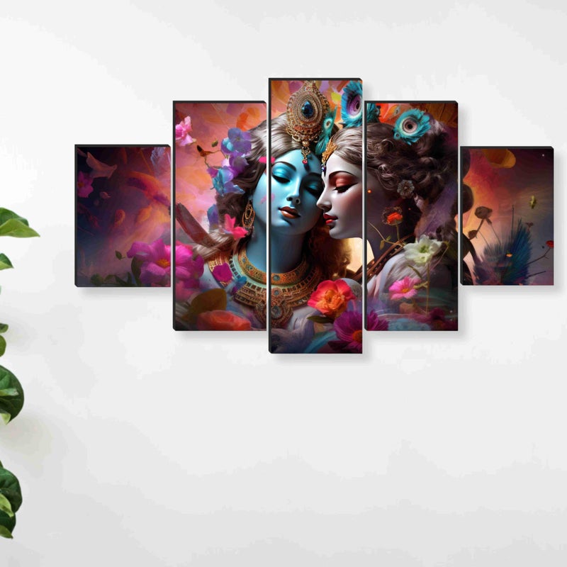 SAF paintings Radha krishna Paintings for Wall Decoration - Set Of Five, 3d modern art Painting for Living Room Large Size with Frames for Home Decoration, Hotel, Office 76.2 cm x 45 cm SANFPNLS35444 - Image 4