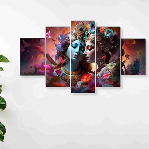 SAF paintings Radha krishna Paintings for Wall Decoration - Set Of Five, 3d modern art Painting for Living Room Large Size with Frames for Home Decoration, Hotel, Office 76.2 cm x 45 cm SANFPNLS35444 - Image 1