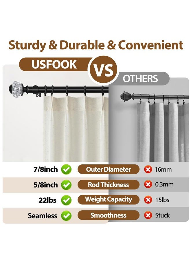 USFOOK 7/8 inch Curtain Rods for Windows 32 to 120 Inch, Telescoping Splicing Drapery Rods, Decoration for Home with Black Decorative Translucent Finials - Image 4