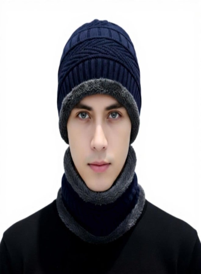 Dressify® Winter Cap & Neck Warmer Set - Soft Woollen Knit Beanie + Thermal Neck Warmer for Men & Women One Size Fits All, Travel/Outdoor/Cold-Weather Essentials Blue 2 Set - Image 1