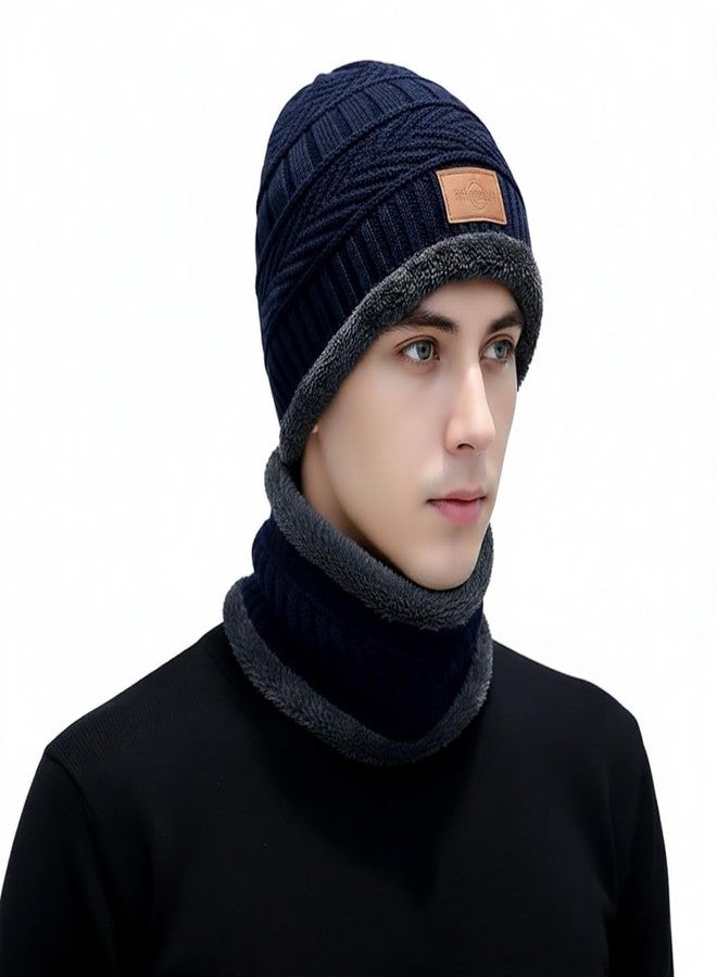 Dressify® Winter Cap & Neck Warmer Set - Soft Woollen Knit Beanie + Thermal Neck Warmer for Men & Women One Size Fits All, Travel/Outdoor/Cold-Weather Essentials Blue 2 Set - Image 2