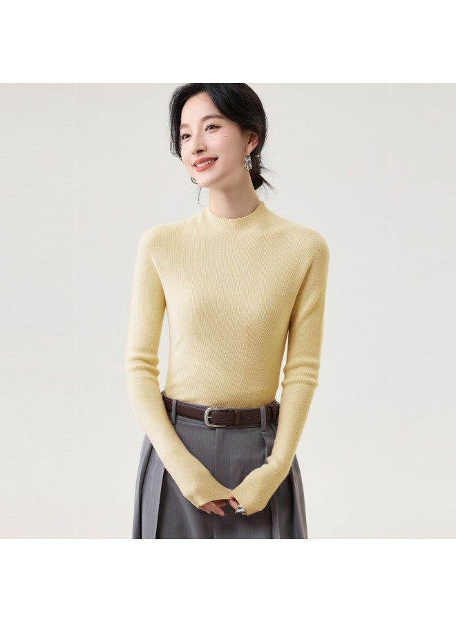 Tucano Outerwear Coat Inner Layer Versatile Staple Autumn Winter Semi-Turtle Neck Long Sleeve Sweater Solid Color Warm Casual Base Layer Women - Image 2