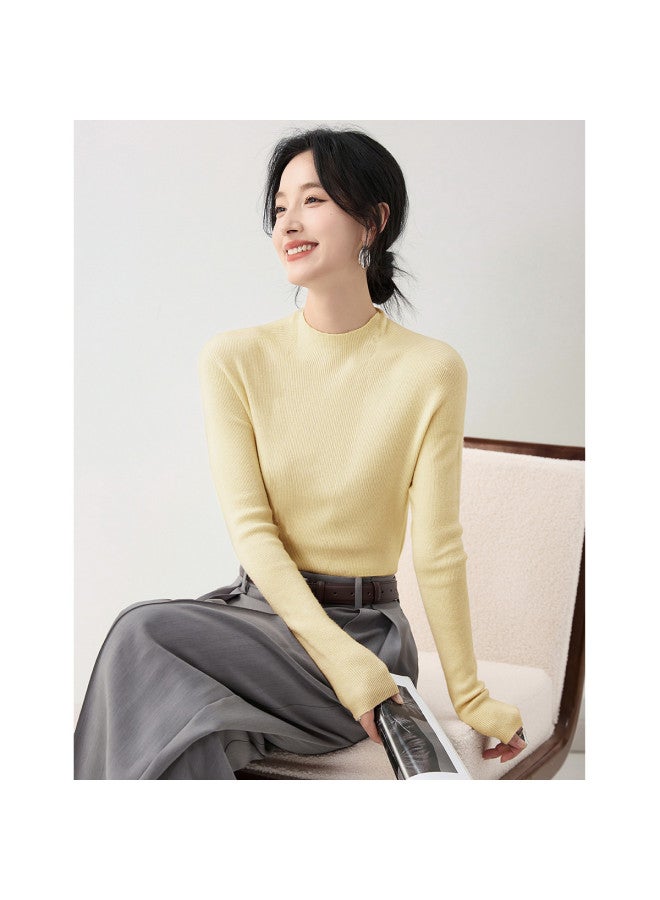 Tucano Outerwear Coat Inner Layer Versatile Staple Autumn Winter Semi-Turtle Neck Long Sleeve Sweater Solid Color Warm Casual Base Layer Women - Image 3