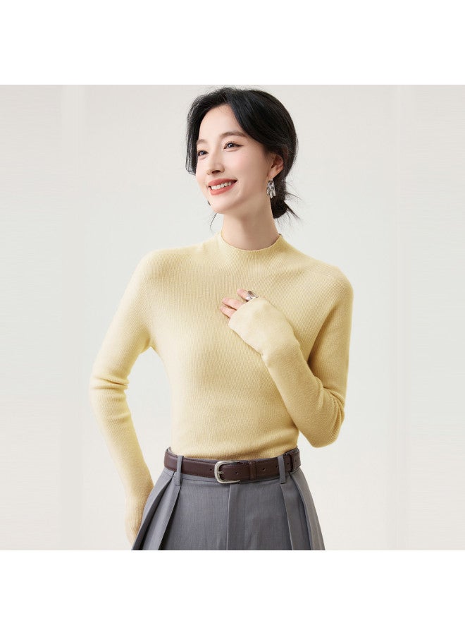 Tucano Outerwear Coat Inner Layer Versatile Staple Autumn Winter Semi-Turtle Neck Long Sleeve Sweater Solid Color Warm Casual Base Layer Women - Image 4