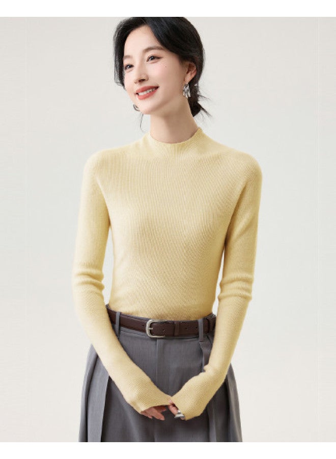 Tucano Outerwear Coat Inner Layer Versatile Staple Autumn Winter Semi-Turtle Neck Long Sleeve Sweater Solid Color Warm Casual Base Layer Women - Image 1