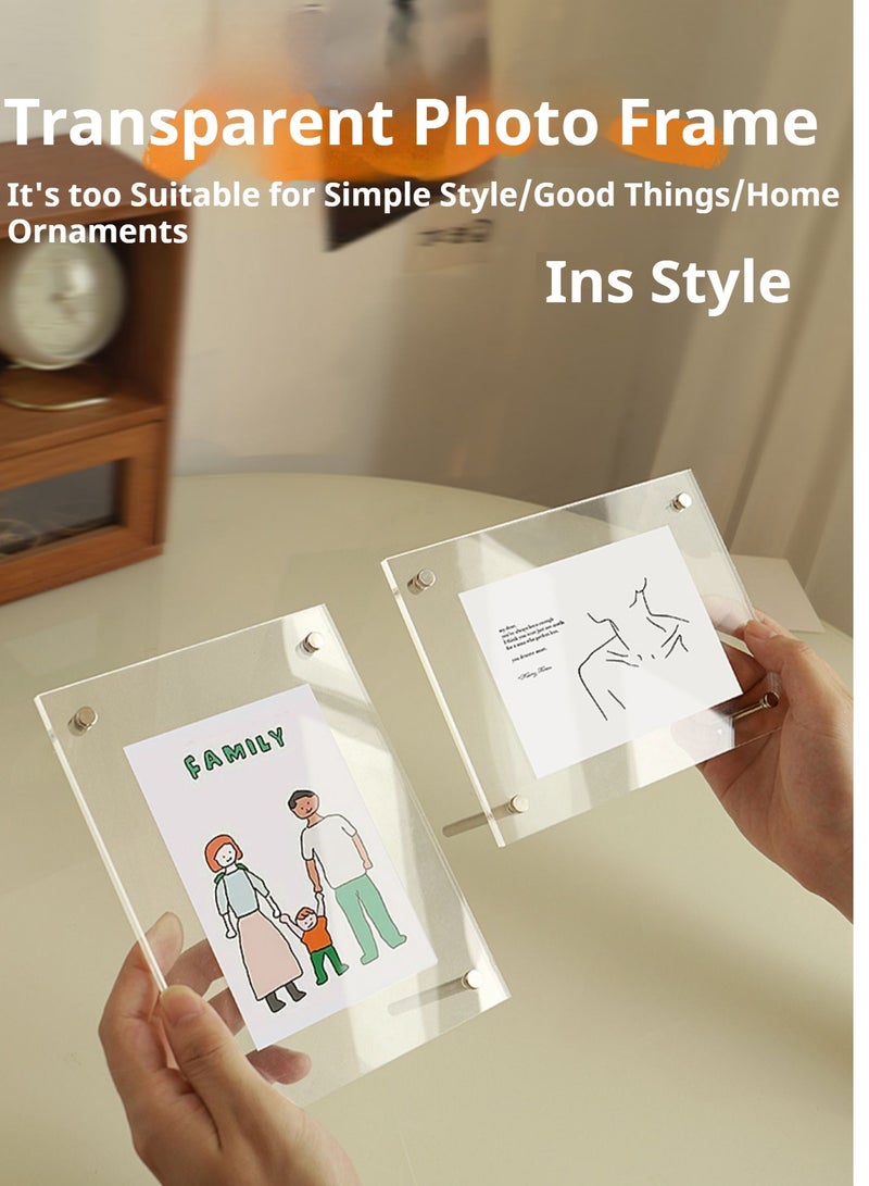 JiFENG 6-inch Photo Frames Double Sided Acrylic Magnetic Picture Frame Desktop Postcard Display - Image 2