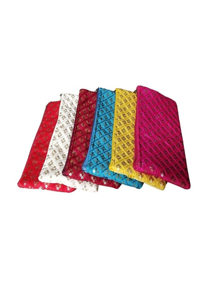 PRISMAXIC Traditional Vintage Embroidered Potli Purse for Women with Zipper Return Gifts Potli Pouches for Ladies Potli for Gifting Pack of - 6 Multicolor - Image 1