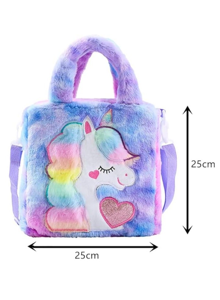 Sylqvxh Plush Backpack Toddler Girls School Bag Plush Backpack Fluffy Mini Cute Animal Cartoon Kawaii Bag Handbag Little Girls Gifts Travel Shoulder Travel Plush Rainbow Schoolbag - Image 2