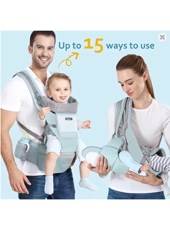 EHOME Baby Carrier with Hip Seat, Multi-Functional 6 in 1 Baby Wrap Carrier Newborn to Toddler for All Seasons Ergonomic Baby Sling Carrier Hands Free Baby Backpack 30kg (Green)  - Image 4