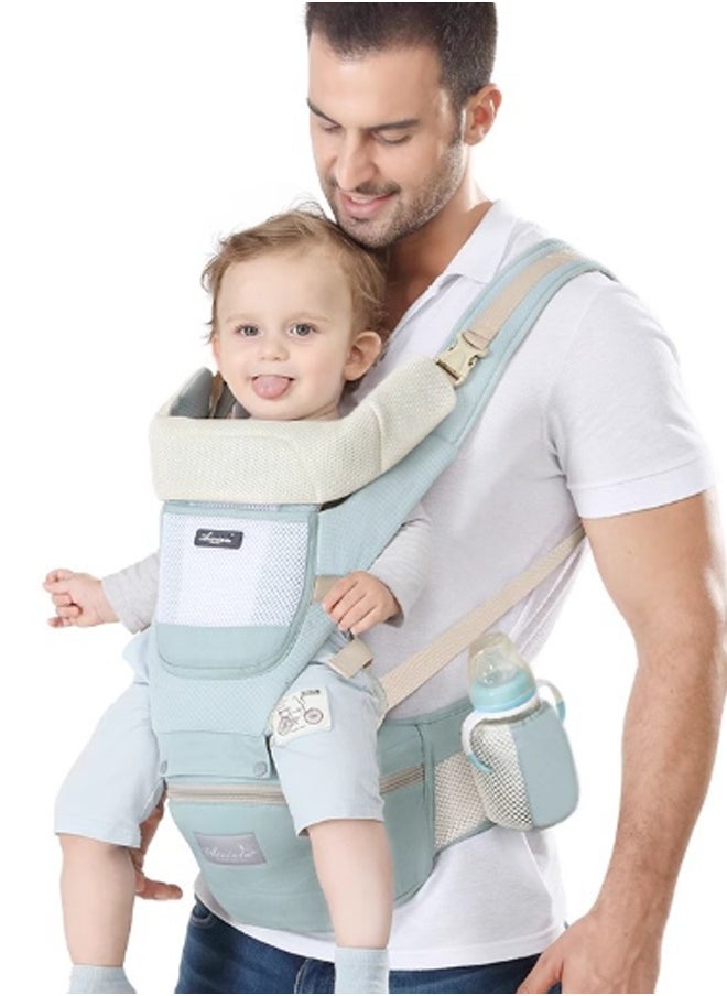EHOME Baby Carrier with Hip Seat, Multi-Functional 6 in 1 Baby Wrap Carrier Newborn to Toddler for All Seasons Ergonomic Baby Sling Carrier Hands Free Baby Backpack 30kg (Green)  - Image 1