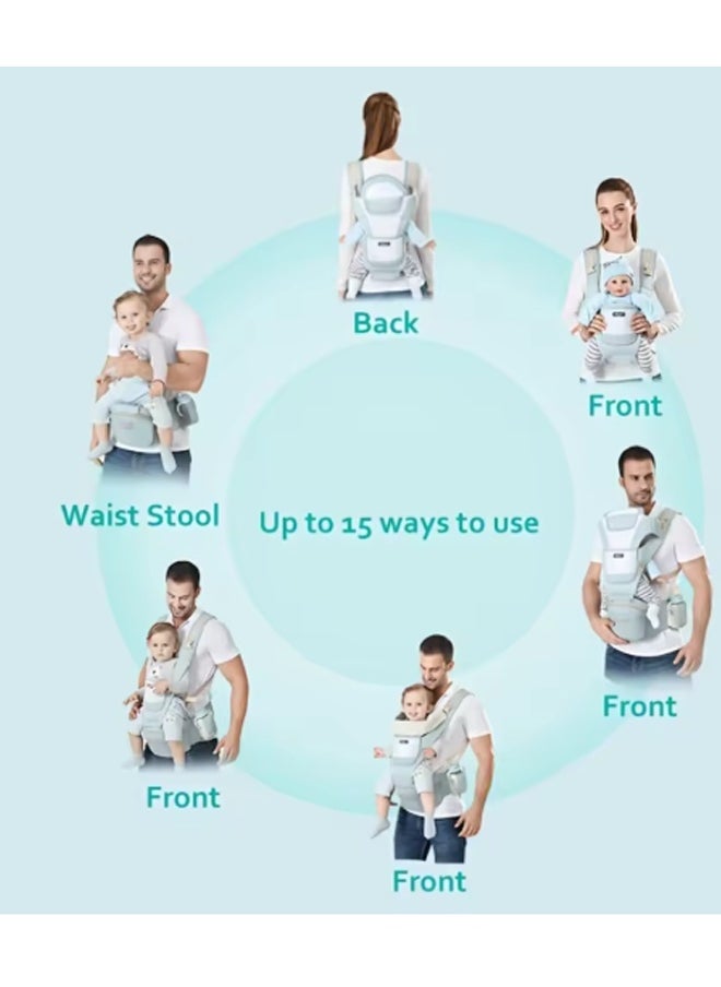 EHOME Baby Carrier with Hip Seat, Multi-Functional 6 in 1 Baby Wrap Carrier Newborn to Toddler for All Seasons Ergonomic Baby Sling Carrier Hands Free Baby Backpack 30kg (Green)  - Image 5