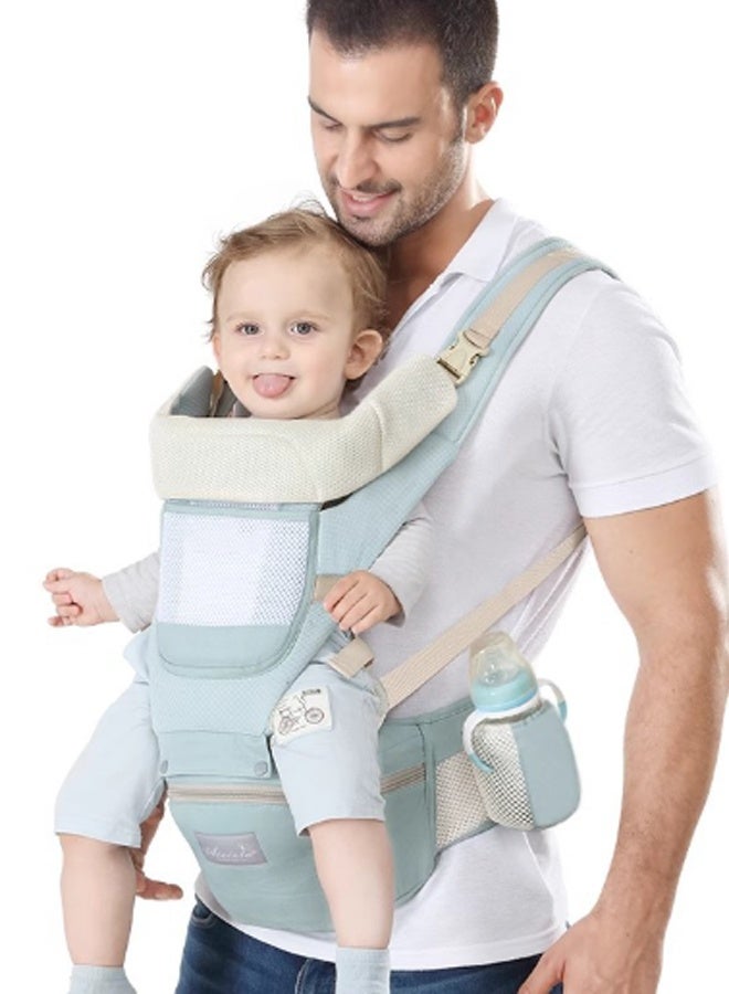 EHOME Baby Carrier with Hip Seat, Multi-Functional 6 in 1 Baby Wrap Carrier Newborn to Toddler for All Seasons Ergonomic Baby Sling Carrier Hands Free Baby Backpack 30kg (Green) - Image 1