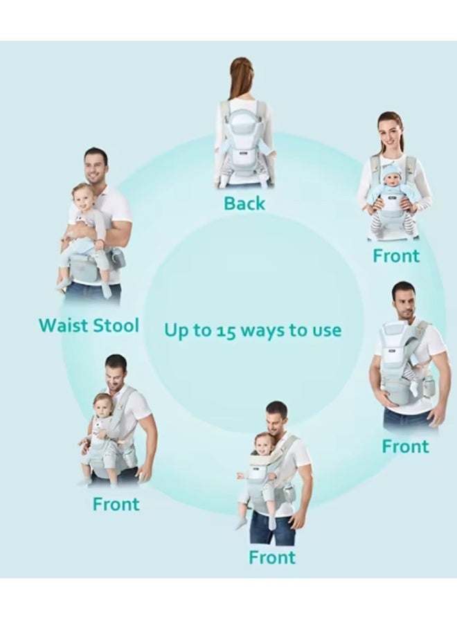 EHOME Baby Carrier with Hip Seat, Multi-Functional 6 in 1 Baby Wrap Carrier Newborn to Toddler for All Seasons Ergonomic Baby Sling Carrier Hands Free Baby Backpack 30kg (Green) - Image 5