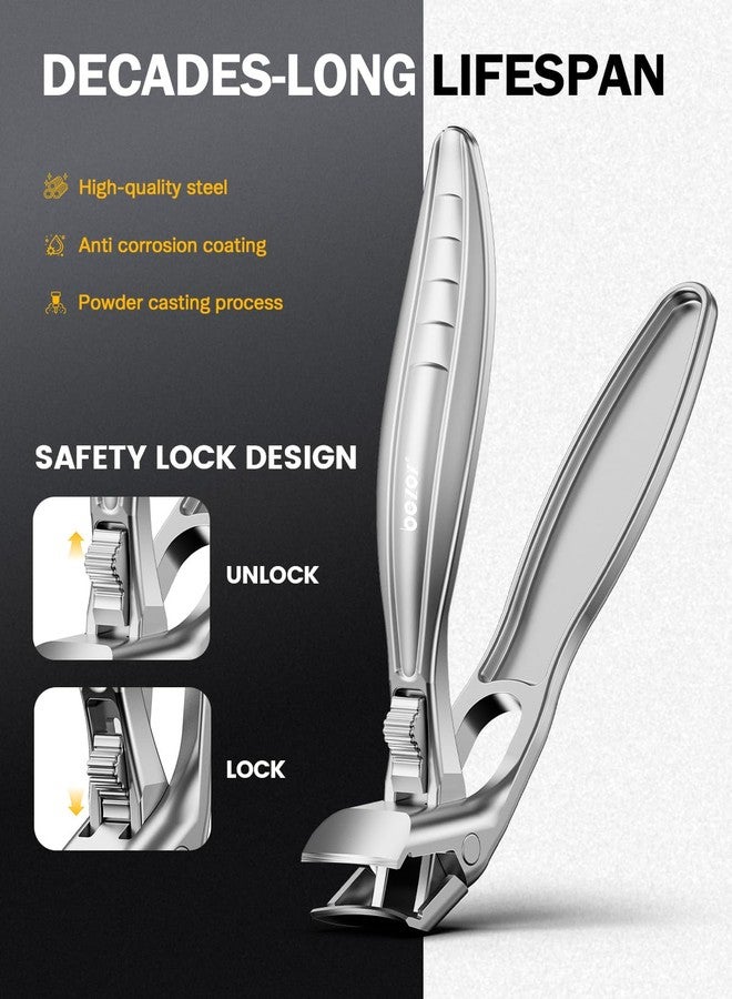 BEZOX Curved Toenail Clippers for Seniors – Safety Lock, Wide Opening, and Anti-Slip Grip Nail Clipper for Thick Nails - Silver - Image 5