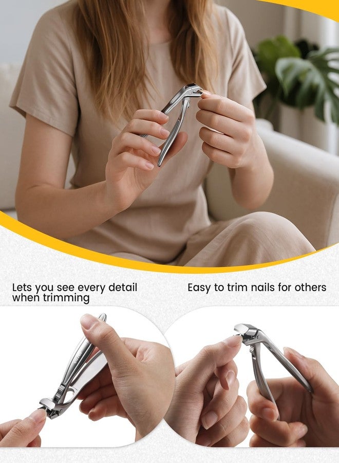 BEZOX Curved Toenail Clippers for Seniors – Safety Lock, Wide Opening, and Anti-Slip Grip Nail Clipper for Thick Nails - Silver - Image 4