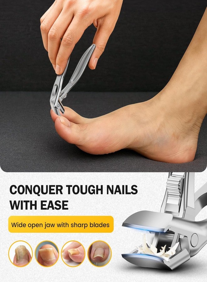 BEZOX Curved Toenail Clippers for Seniors – Safety Lock, Wide Opening, and Anti-Slip Grip Nail Clipper for Thick Nails - Silver - Image 3