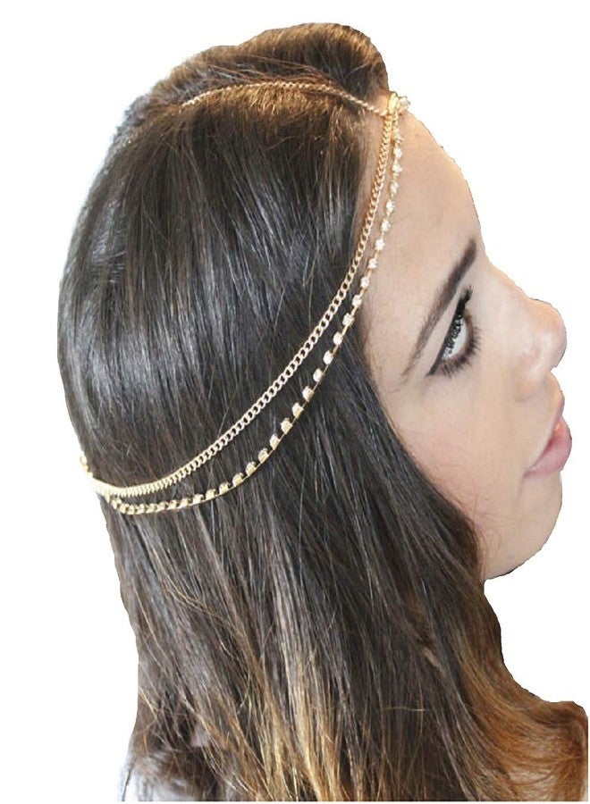 Ziory 1 Pc Multi-Strand Gold Rhinestone Metal Head Chain For Girls
