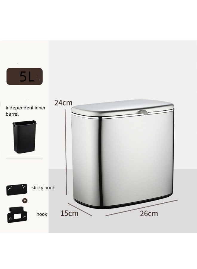 JCB CHIC Kitchen Compost Bin Hanging Trash Can With Lid 5L Stainl Steel Garbage Can For Kitchen Cabinet Door Mounted Trash Can(G2025-5L-silver) - Image 2