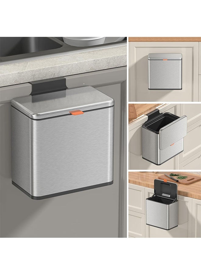 JCB CHIC Kitchen Compost Bin Hanging Trash Can With Lid 5L Stainl Steel Garbage Can For Kitchen Cabinet Door Mounted Trash Can(G2025-5L-silver) - Image 1