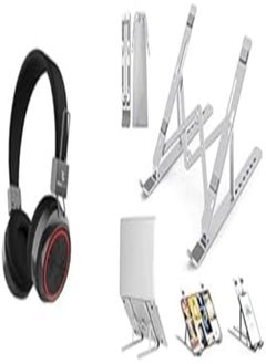 BINGOZONES Laptop Essentials Bundle (Bingozones B16 LED Wireless Bluetooth Headphones + Laptop Stand, Aluminum Adjustable Laptop Stand for Desk, 7 Levels Computer Stand Holder) 