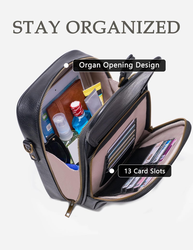Yarnic Crossbody Bag for Women Men, Vegan Leather Anti-Theft Messenger Shoulder Bag, Vintage Cross Body Purse with Card Slots - Image 3