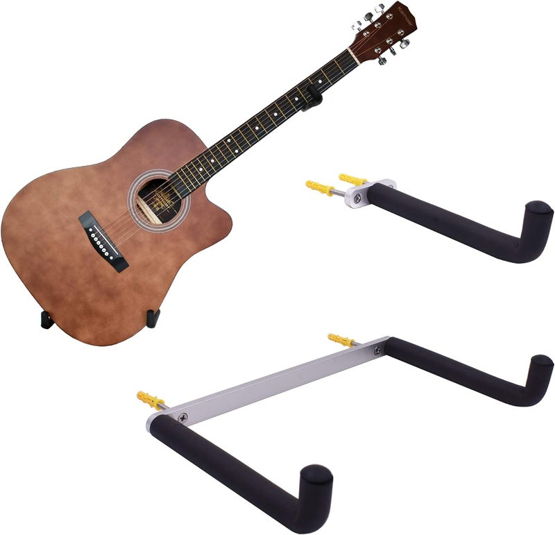 YYST Guitar Wall Mount Holder Tilt Display for Electric and Thin Body Guitars, Ukulele, Bass, Banjo at A Slanted Angle Sideways (Horizontal/Sideway Hanger) (No Instrument) - Image 1