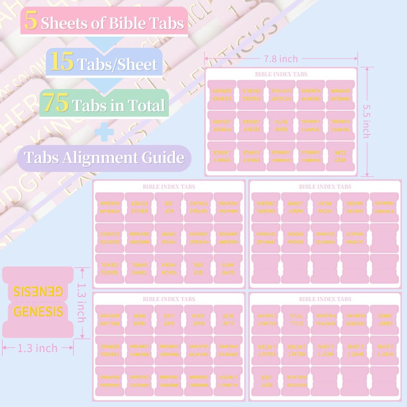 JIXZEN Laminated Bible Tabs for Women, 75 Embossed Gold Foil Large Print Index Tabs, Perfect for Bible Study, Chapter Organization & Easy Navigation (Pink) - Image 3