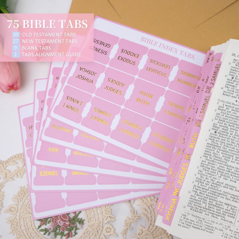 JIXZEN Laminated Bible Tabs for Women, 75 Embossed Gold Foil Large Print Index Tabs, Perfect for Bible Study, Chapter Organization & Easy Navigation (Pink) - Image 4