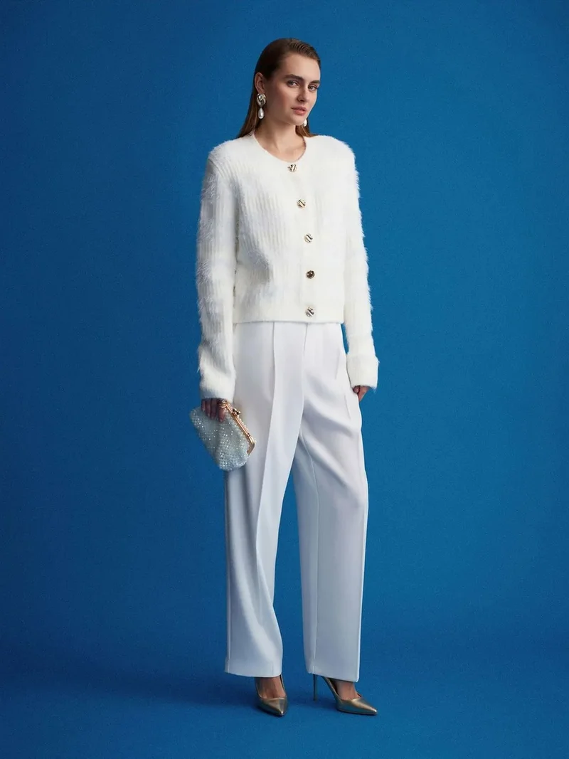 Dilvin DILVIN High-waist Wide-leg Crepe Trousers