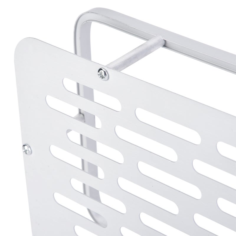 Double Layers Aluminum Wall Mounted Storage Shelf Rack with 2 Hanging Hooks Bathroom - Image 1