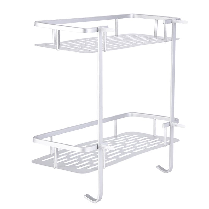 Double Layers Aluminum Wall Mounted Storage Shelf Rack with 2 Hanging Hooks Bathroom - Image 3
