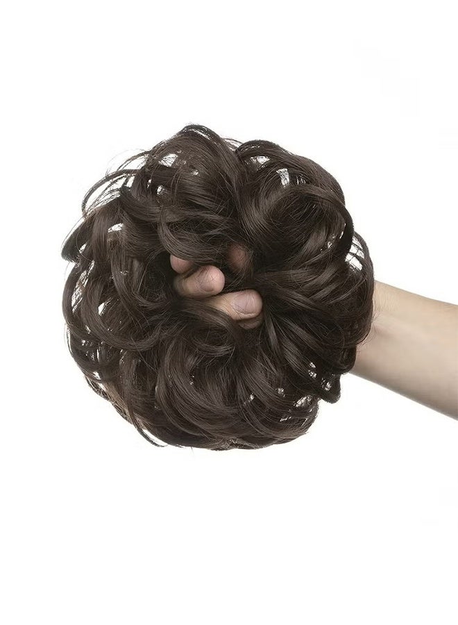 Happy D Large Messy Bun Hair Piece Wavy Curly Scrunchies Synthetic Chignon Ponytail Hair Extensions Thick Updo Hairpieces for Women (Wavy, Curly, Dark Brown) - Image 3