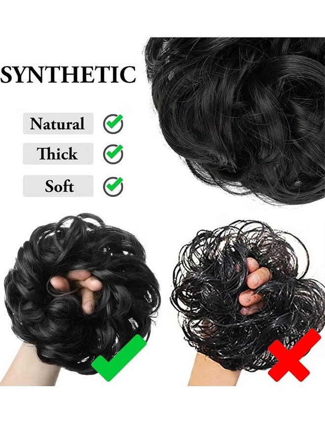 Happy D Large Messy Bun Hair Piece Wavy Curly Scrunchies Synthetic Chignon Ponytail Hair Extensions Thick Updo Hairpieces for Women (Wavy, Curly, Dark Brown) - Image 4