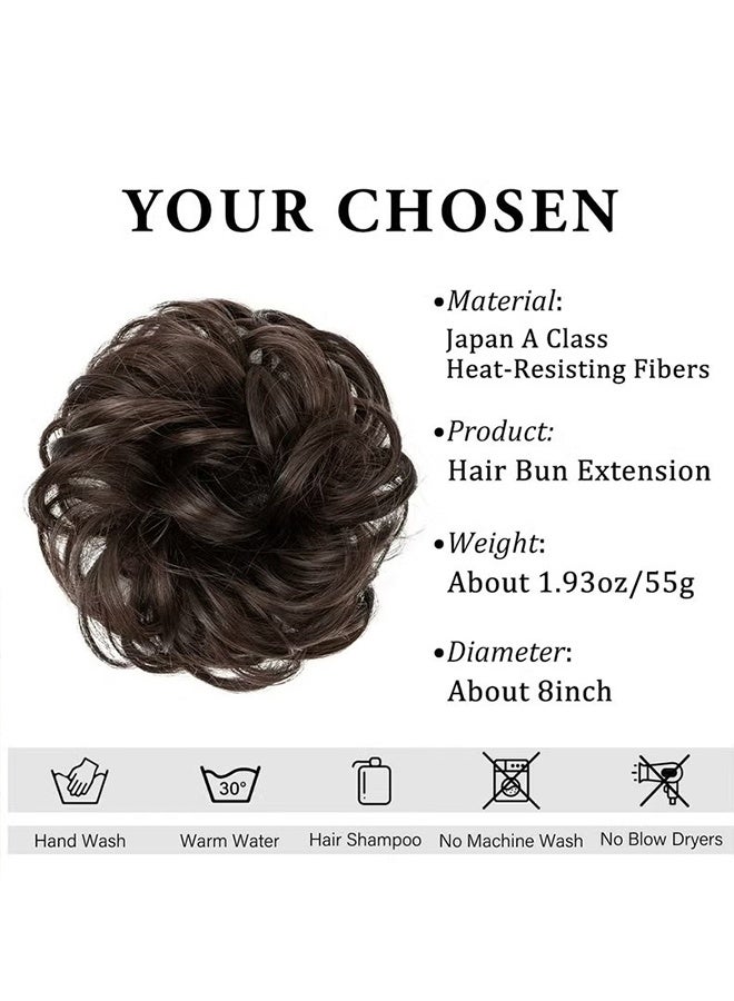 Happy D Large Messy Bun Hair Piece Wavy Curly Scrunchies Synthetic Chignon Ponytail Hair Extensions Thick Updo Hairpieces for Women (Wavy, Curly, Dark Brown) - Image 2
