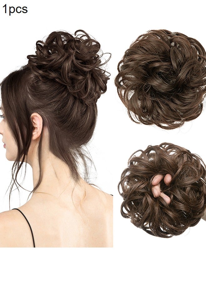 Happy D Large Messy Bun Hair Piece Wavy Curly Scrunchies Synthetic Chignon Ponytail Hair Extensions Thick Updo Hairpieces for Women (Wavy, Curly, Dark Brown) - Image 1