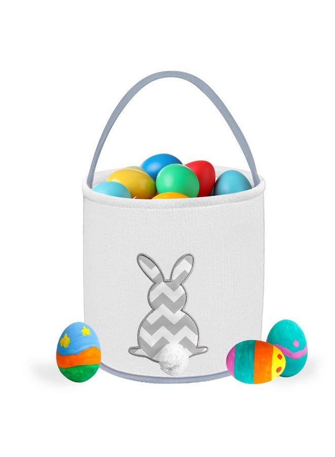 Cerlaza Easter Bunny Basket Bags for Kids, Easter Gift Bags Canvas Cotton Carrying Eggs Hunt Bag, Kids Bunny with Fluffy Tails Tote Bag for Easter Decorations-Grey - Image 1