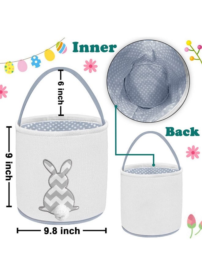 Cerlaza Easter Bunny Basket Bags for Kids, Easter Gift Bags Canvas Cotton Carrying Eggs Hunt Bag, Kids Bunny with Fluffy Tails Tote Bag for Easter Decorations-Grey - Image 2