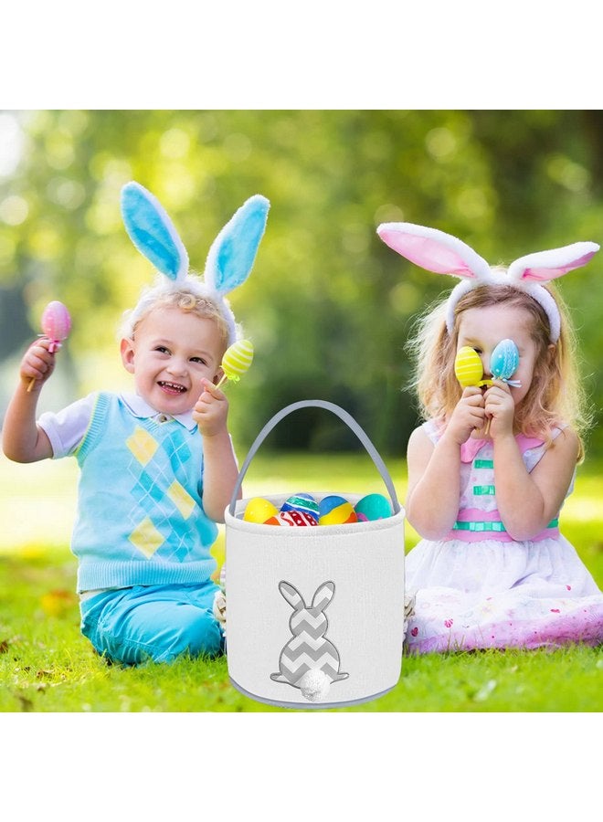 Cerlaza Easter Bunny Basket Bags for Kids, Easter Gift Bags Canvas Cotton Carrying Eggs Hunt Bag, Kids Bunny with Fluffy Tails Tote Bag for Easter Decorations-Grey - Image 4