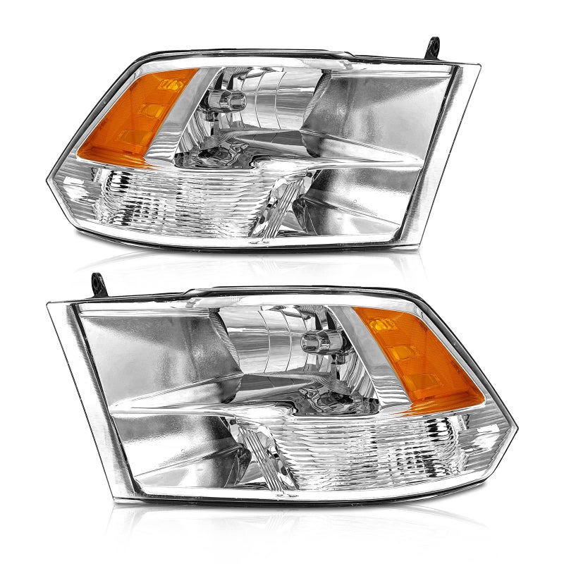 AXLAHA 20092018 Dodge Ram Headlights Assembly for 20092018 Dodge Ram 1500 20102018 Dodge Ram 25003500 Chrome Housing Amber Reflector Driver and Passenger Side Quad Beam Style