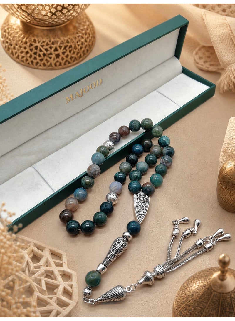 MAJOOD/33 Natural Multicolored Agate Round Stone Prayer Beads/Tasbih/10MM/For Men and Women/Gift Box Set Suitable for Ramadan Gifts - Image 4