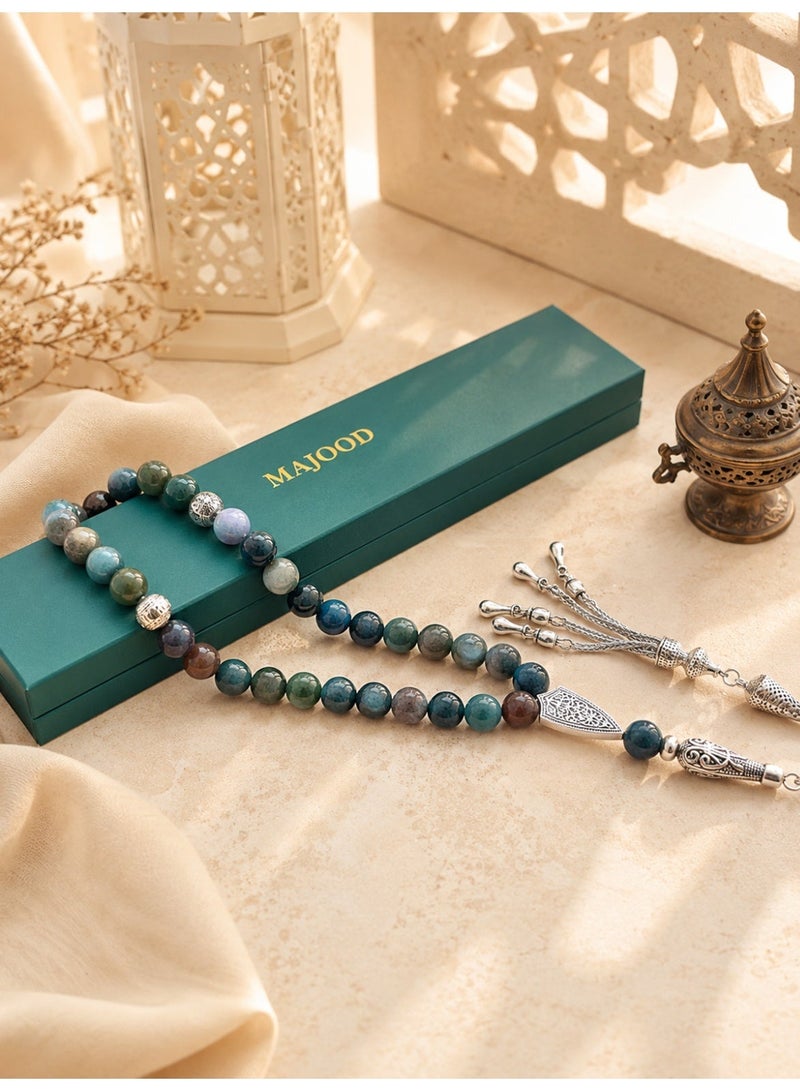 MAJOOD/33 Natural Multicolored Agate Round Stone Prayer Beads/Tasbih/10MM/For Men and Women/Gift Box Set Suitable for Ramadan Gifts - Image 2