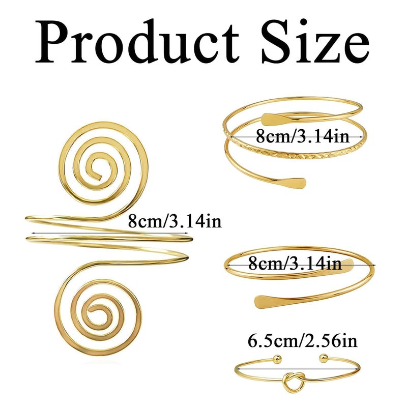 SQUISHCO 4Pcs Arm Cuff Jewellery for Women, Gold Arm Cuff Upper Arm Bracelet for Girls Women Gold Adjustable Coils Band Bracelet Punk Bangle Minimalist - Image 2