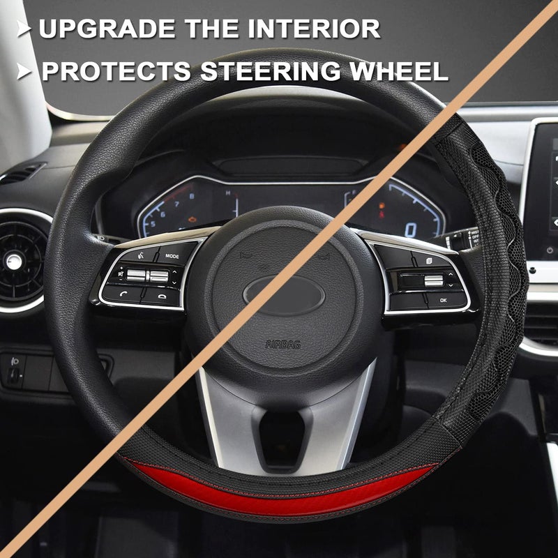GIANT PANDA Steering Wheel Cover for Kia Soul,Sportage,Forte,Optima,Telluride(3D Honeycomb-Red-Standard Size) - Image 4