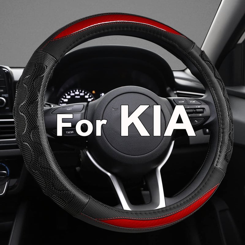 GIANT PANDA Steering Wheel Cover for Kia Soul,Sportage,Forte,Optima,Telluride(3D Honeycomb-Red-Standard Size) - Image 1