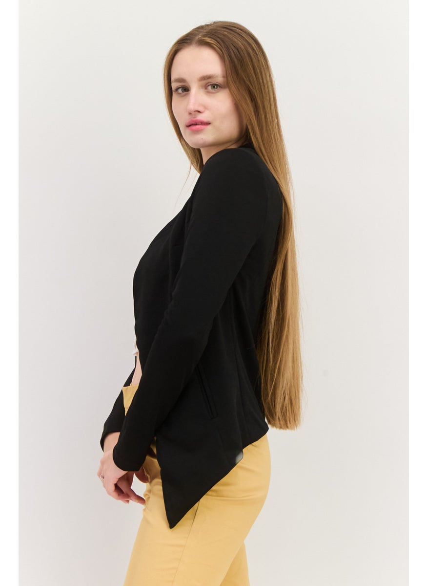 BCBGeneration Women Split Neck Solid Long Sleeve Cardigan, Black  - Image 2