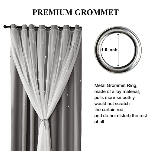 Loyala Star Blackout Curtains for Bedroom, Nursery Double Layer Curtains Cute Curtains, Kids Curtains for Boys, 63 Inch Length 2 Panels, Grey Curtains, 52 X 63 Inches - Image 5