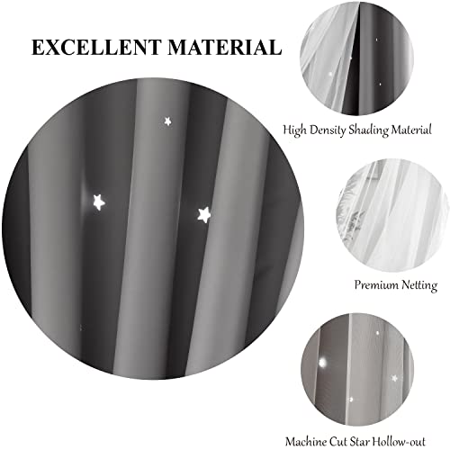 Loyala Star Blackout Curtains for Bedroom, Nursery Double Layer Curtains Cute Curtains, Kids Curtains for Boys, 63 Inch Length 2 Panels, Grey Curtains, 52 X 63 Inches - Image 3