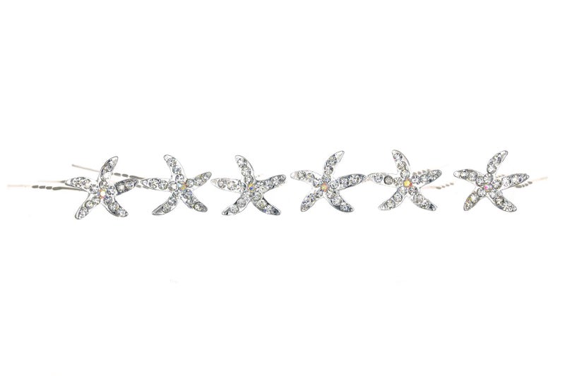 Set of 6 Starfish Sea Star Rhinestone Crystal Hair Pins H032