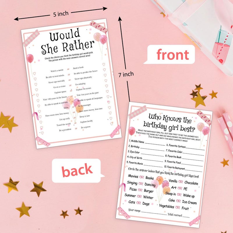 ALodr Birthday Party Games Set for Girls, Funny Girls Party Game, Girl Birthdayâ€˜s Supplies, Activity, Decorations, Includes Who Knows the Birthday Girl Best, Scattergories, 20 Double Sided Games Cards - Image 2